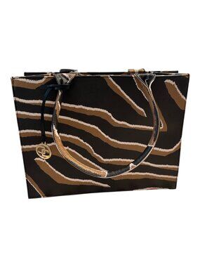 Chico's Zebra Print Tote Bag Brown Black Structured Shoulder Purse Large
